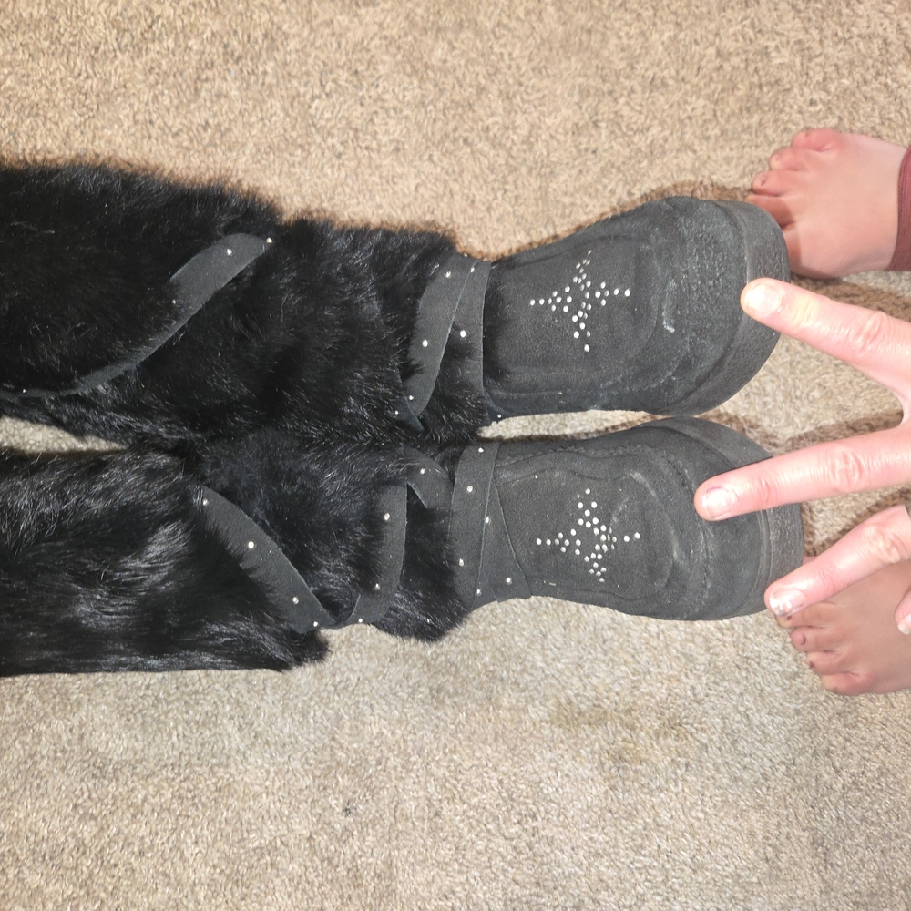 Black Faux Fur Heeled Boots